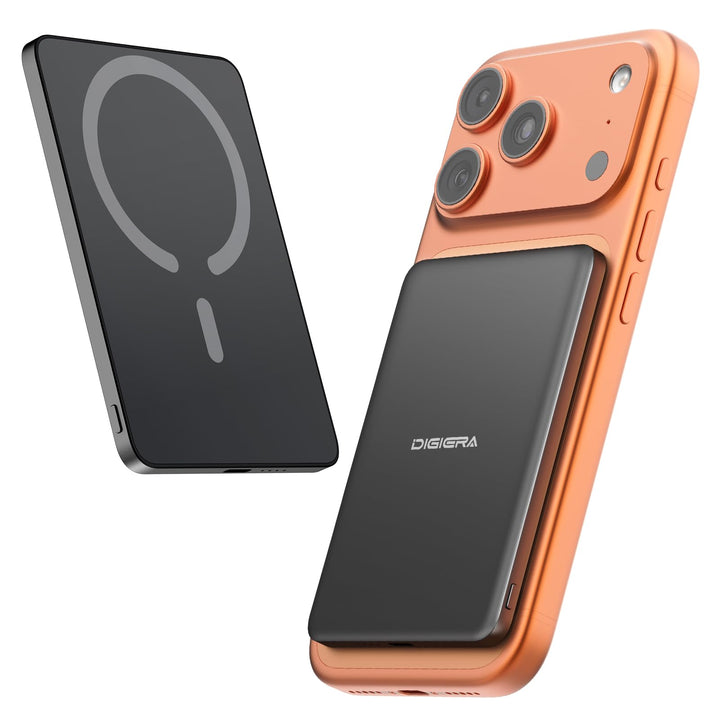 DIGIERA Ultra Slim Powerbank, 5000 mAh magnetisches kabelloses Ladegerät, mit Schnellladefunktion üb