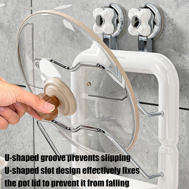 Suction Cup Pot Lid Rack Anti-Slip 2-Tier Organizer Pan Lid Organizer Rack Reusable Pot Lid Holder C