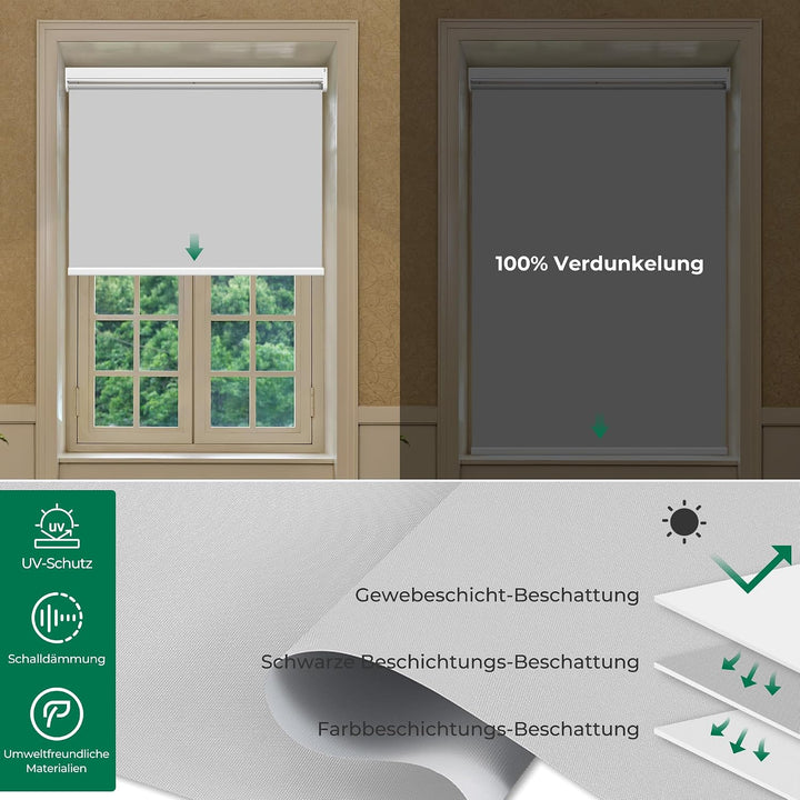 Allesin Elektrische Rollos Innen, Verdunklungsrollo mit Fernbedienung &amp; Leiser Motor, B70 x H150 cm
