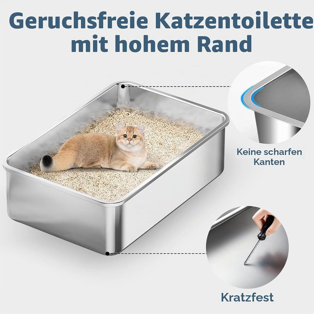 3er Set Edelstahl katzenklo XL, Grosse Katzentoilette, 50x35x15cm 50-35-15cm, 50-35-15cm