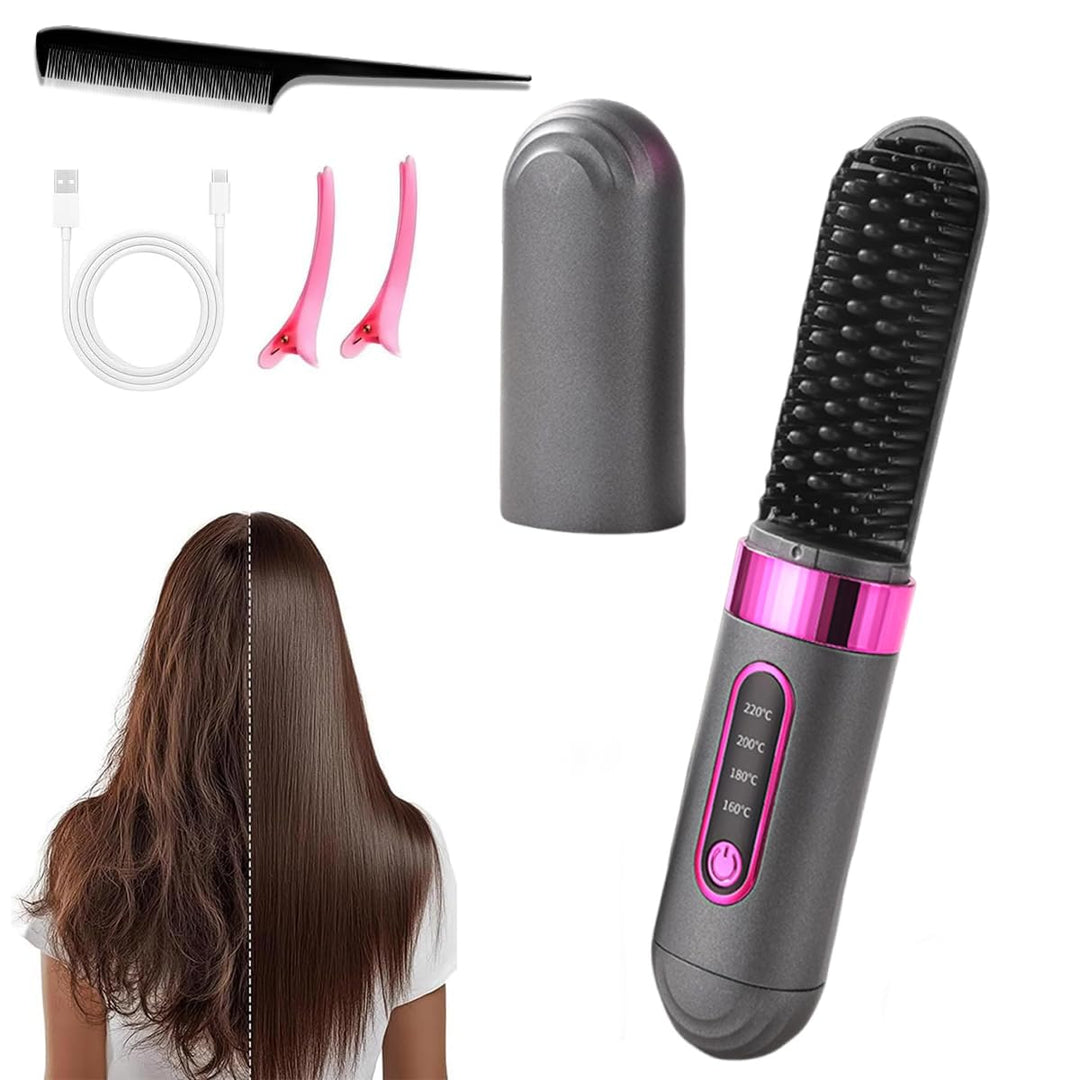 Kabellose Glättbürste, MCH Keramikheizung Negative Ionen Mini Glätteisen Schwarz, Schwarz