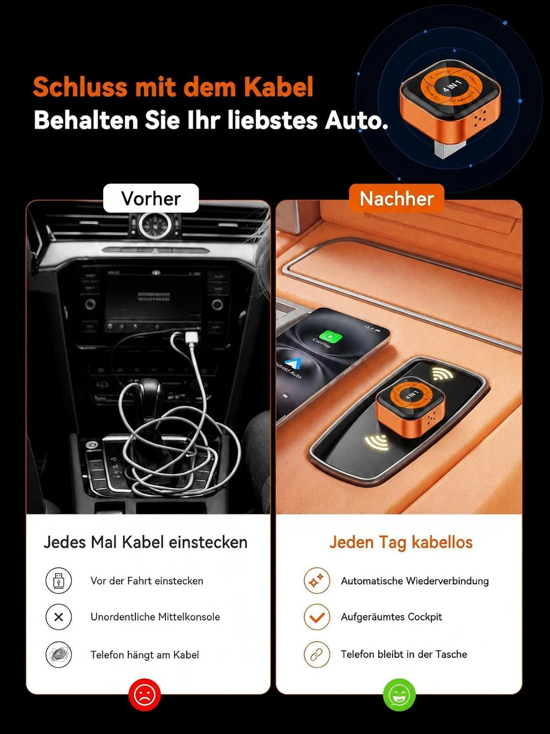 4-in-1 Wireless CarPlay Adapter für AirPlay MirrorLink Bildschirmspiegelung