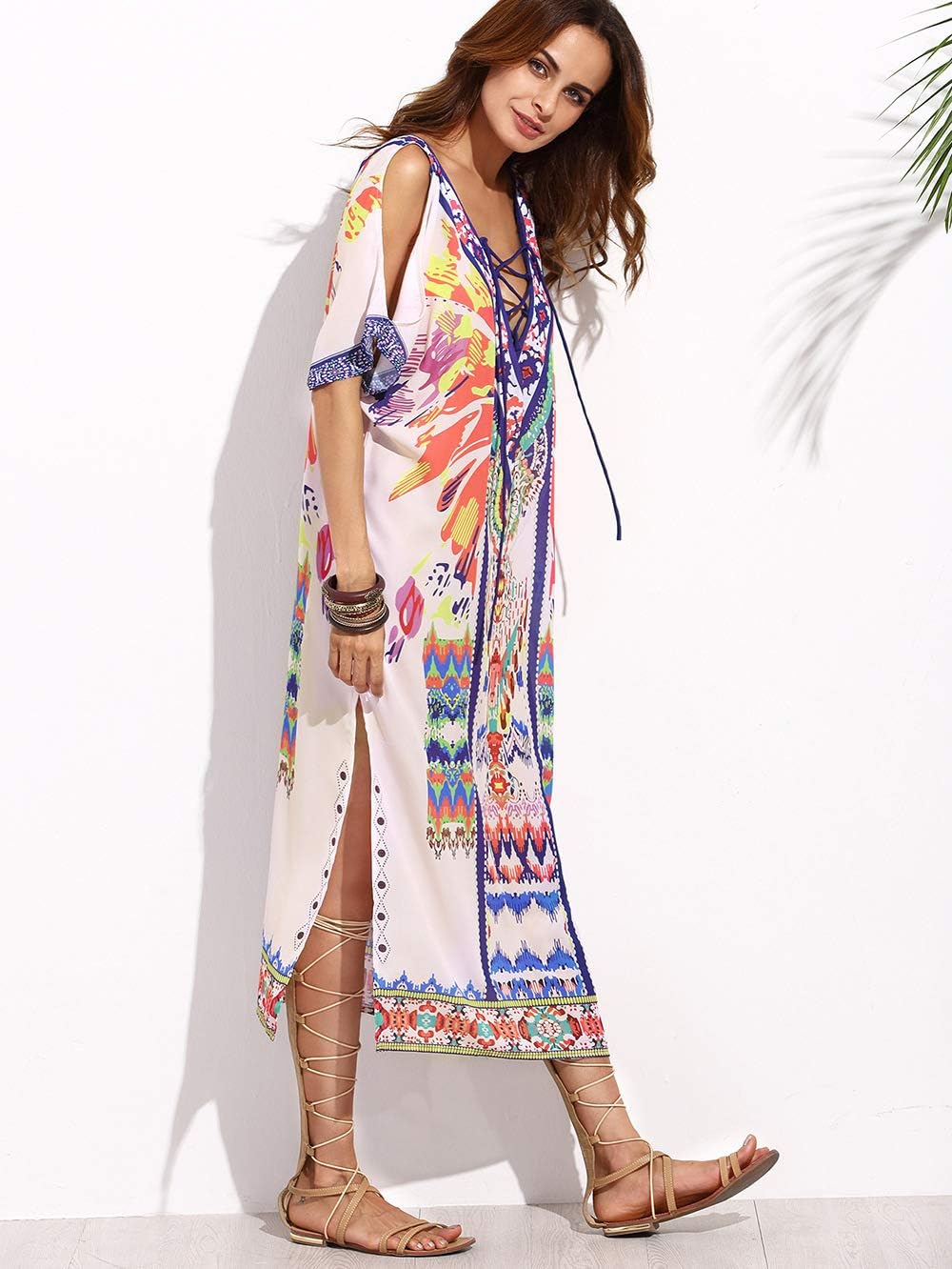 Merciy Boho Damen Strandponcho Sommer Kleid Überwurf Kaftan Strandkleid Bikini Tunika Cover Up (Misc