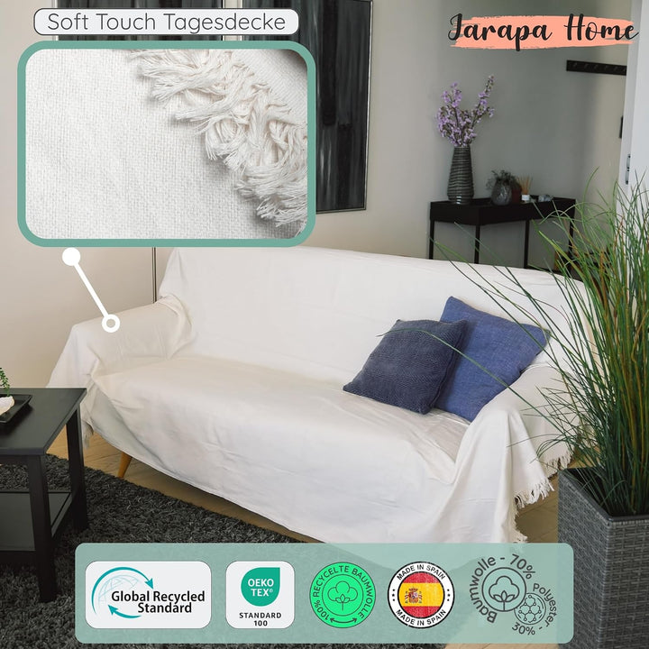 Tagesdecke Baumwolle warm – Decke Sofa Überwurf Bett, Kuscheldecke Plaid Weiss 180X260, Weiss 180X26