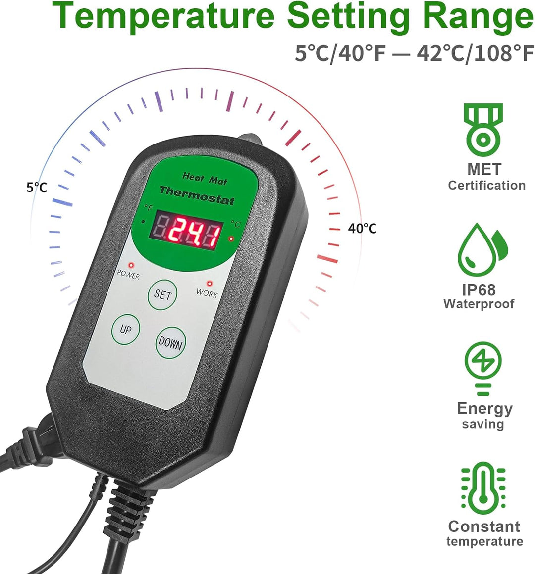 Sämling-Heizmatte und digitales Thermostat-Kombi-Set, MET-zertifizierte Pflanzen, Heizmatte, warme H