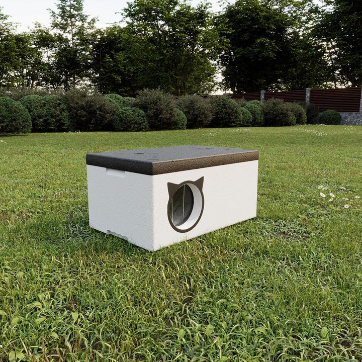 QLS Katzenhaus 58x38 cm Wetterfest aus Styropor mit Vorhang
