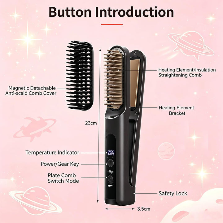Glätteisen Haarglätter Bürste 2in1 Glätteisen Locken und Glätten Rosa, Rosa