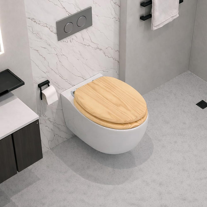 WC-Sitz aus Massivholz – Kiefer, mit Absenkautomatik, Schnellverschluss &amp; Easy-Clean, Soft-Touch – P