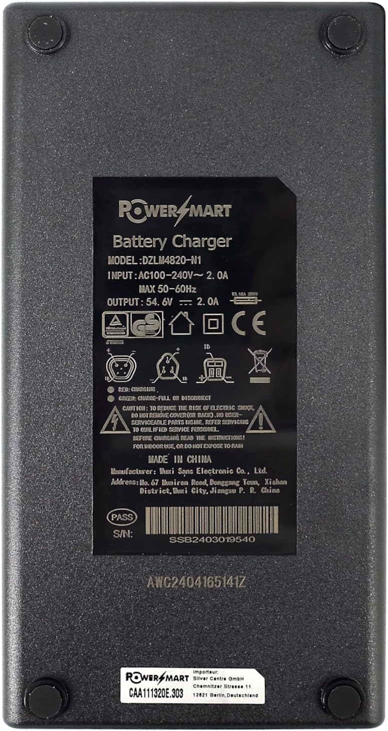 PowerSmart 54,6V 2A Ladegerät für 48V Akku von Fischer (2022 Modell) Montis EM 1724, EM 1724.1, Mont