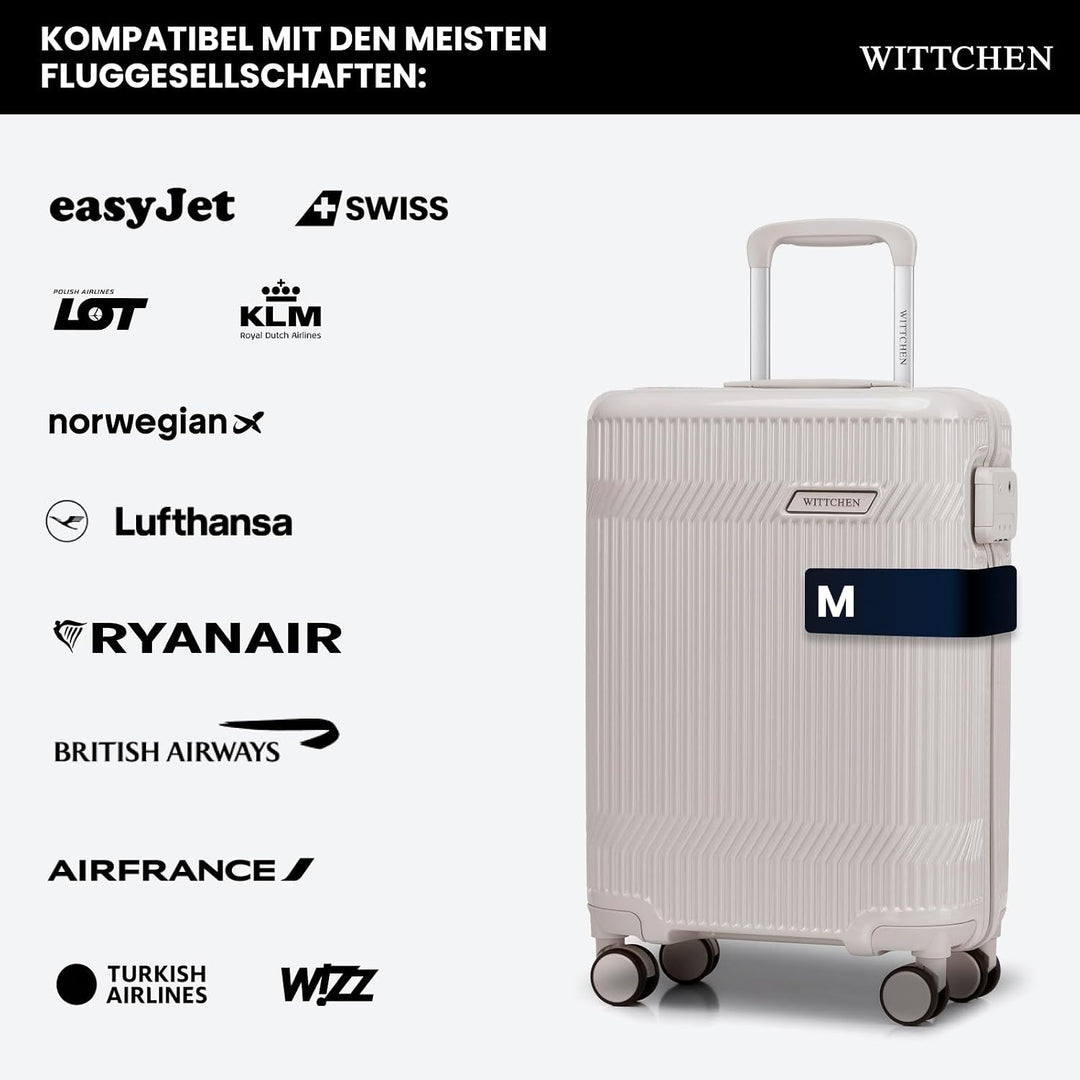 WITTCHEN Kabinenkoffer Handgepäck Hartschalenkoffer Polycarbonat 4 Rollen Gloss Line | Beige Hochgla