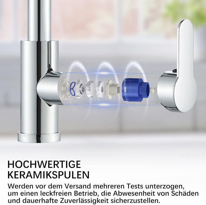 Wasserhahn Küche,Hochdruck Küchenarmatur mit Herausziehbarer Brause Ausziehbar Armatur,360° Schwenkb