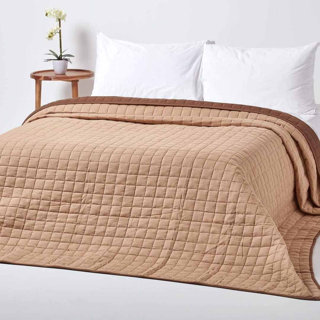 Homescapes Gesteppte Tagesdecke, braun/beige, Bettüberwurf aus 100% Baumwolle, Wendetagesdecke, 230