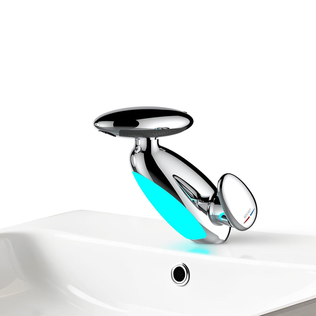 Wasserhahn Bad Ausziehbar mit Mehrfarbige Beleuchtung, 4 Modus, 360° Drehbar Ausziehbar, Keramikkart