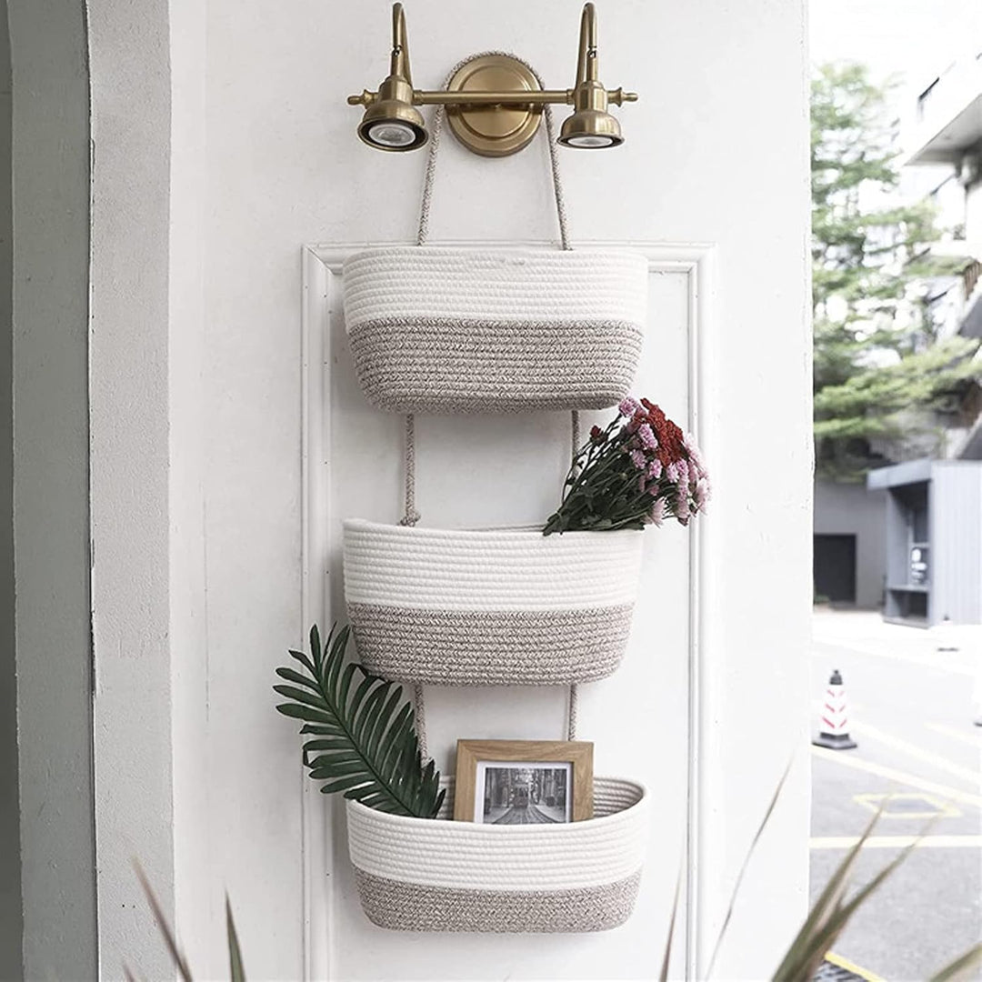 Hängeorganizer Tür Wand Organizer, 3-Tier Baumwolle Seil Gewebt Wall-Mounted Veranstalter, Organizer