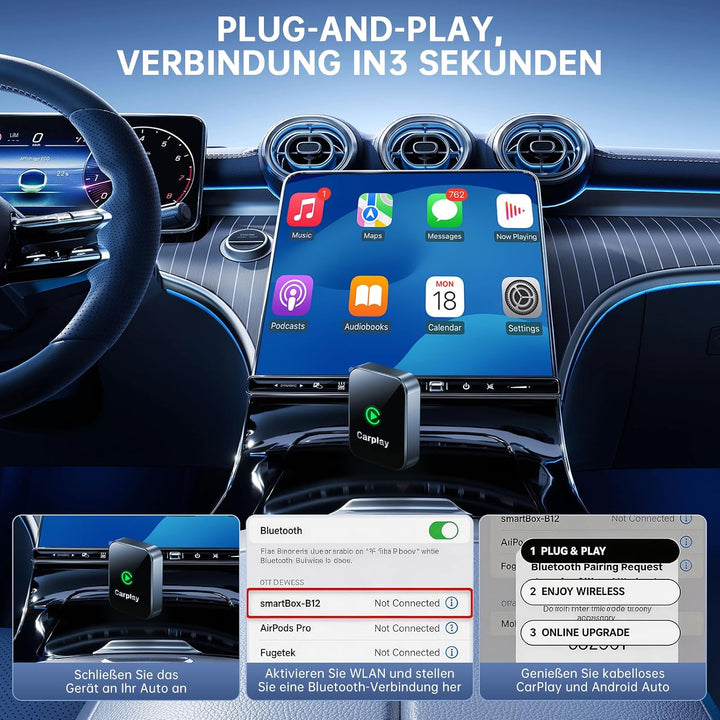 LENDOO Mini CarPlay Wireless Adapter,2 in 1 CarPlay Adapter Plug&amp;Play
