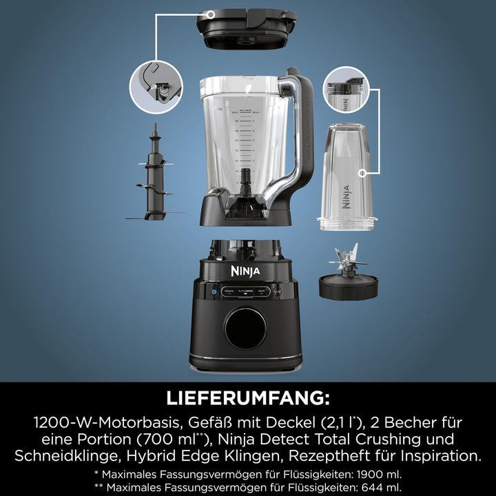 Ninja 2-in-1 Detect Power Mixer Pro &amp; Single Serve, 1200W Mixer mit Krug, &amp; 2x Single Serve Tassen,