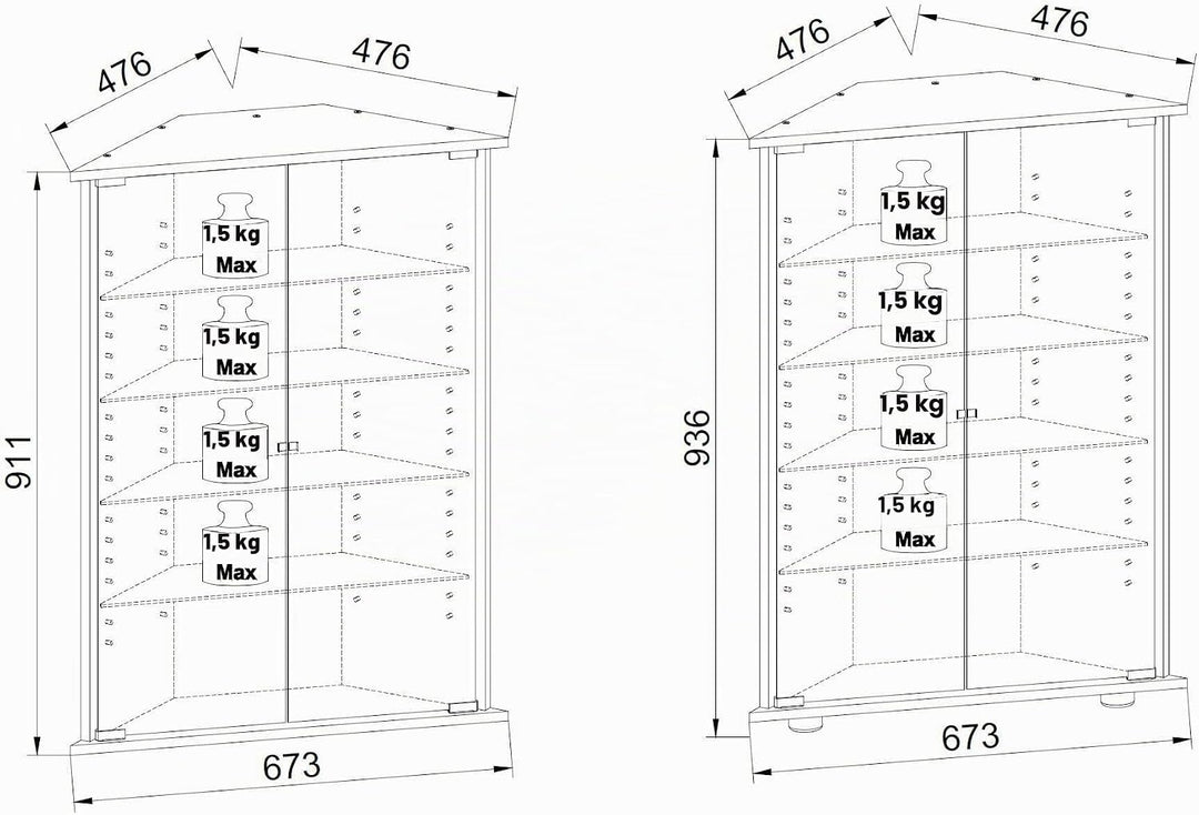VCM Hängevitrine Wandvitrine Eckvitrine Glastür Vecko Weiss