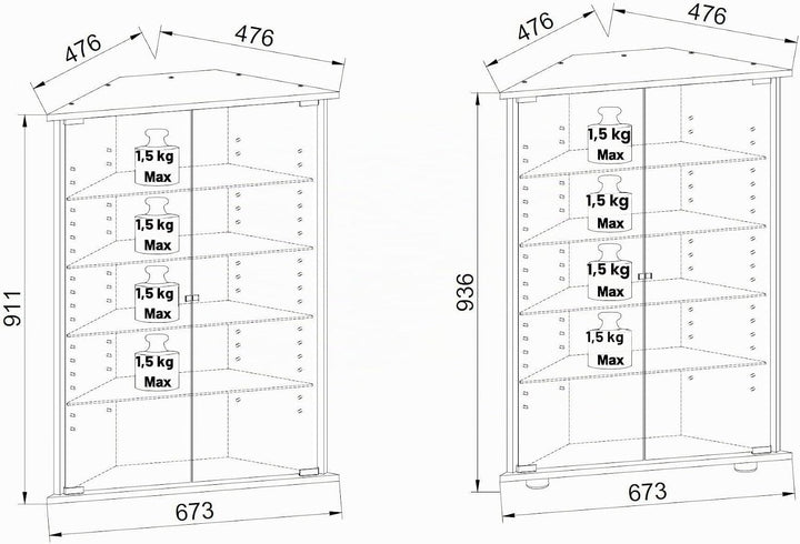 VCM Hängevitrine Wandvitrine Eckvitrine Glastür Vecko Weiss