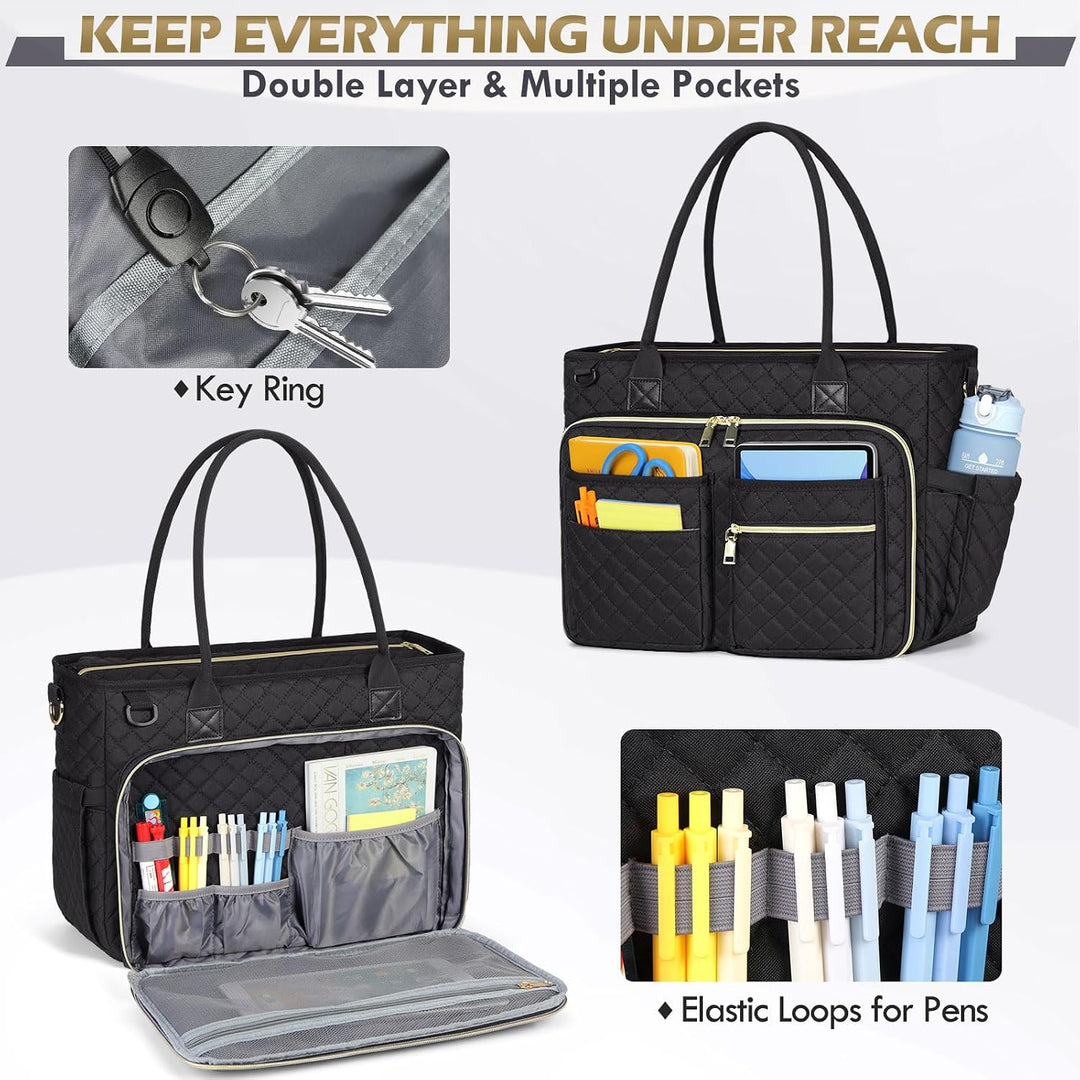 RAINSMORE Lehrertasche 15.6 Zoll Laptoptasche Aktentasche Damen Schwarz 15.6 Zoll, Schwarz 15.6 Zoll