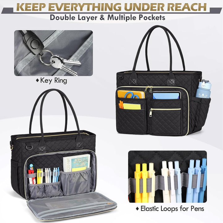 RAINSMORE Lehrertasche 15.6 Zoll Laptoptasche Aktentasche Damen Schwarz 15.6 Zoll, Schwarz 15.6 Zoll