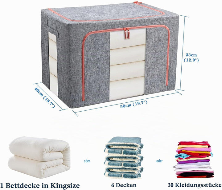 3 Stück Aufbewahrungsbox, Kleiderschrank Organizer Faltbar Kleideraufbewahrung Box mit Metallrahmen,