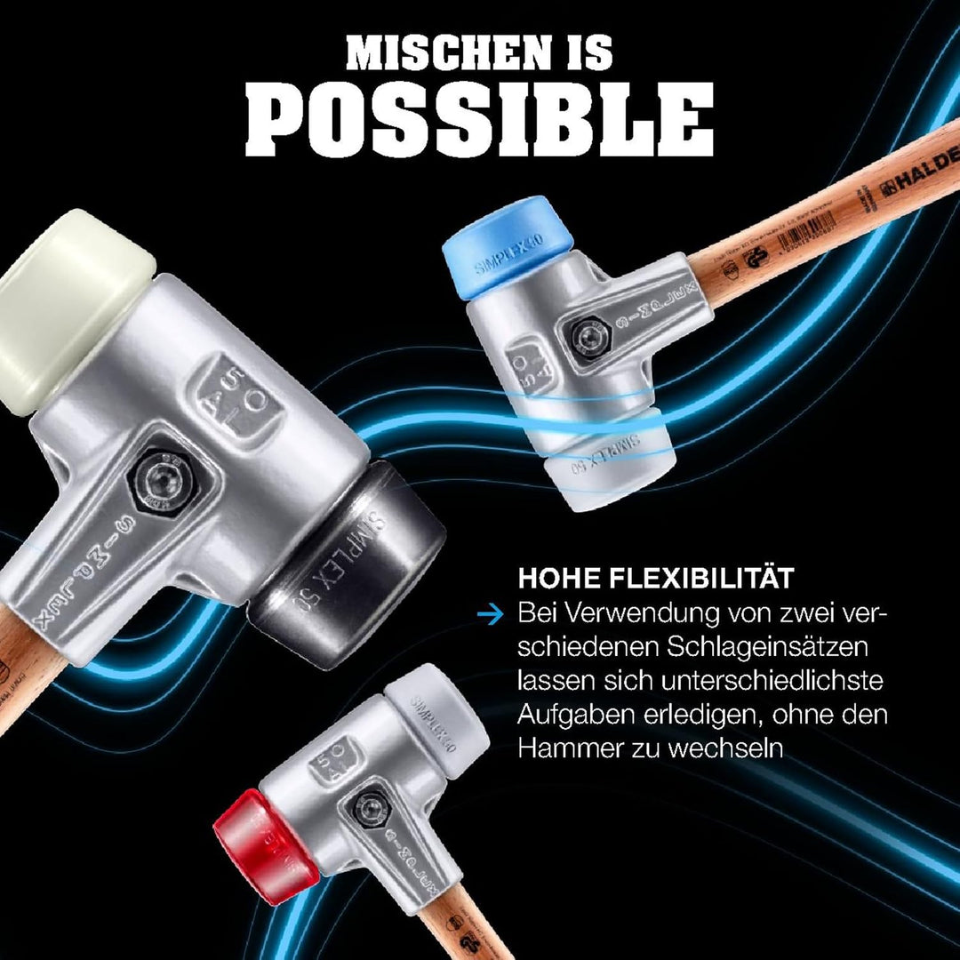SIMPLEX-Schonhammer, Gummikomposition/Plastik; mit Aluminiumgehäuse und hochwertigem Holzstiel | D=5