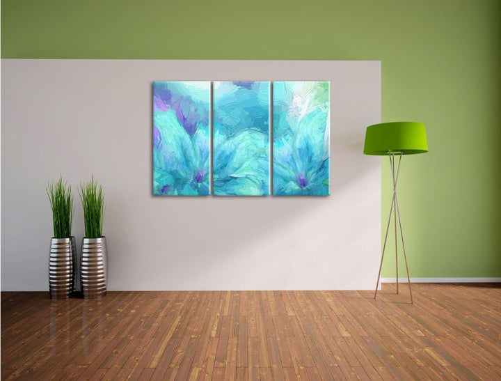 Pixxprint türkise Lilien Kunst als Leinwandbild/Grösse: 3 Teilig (120x80) / Wandbild/Kunstdruck/fert