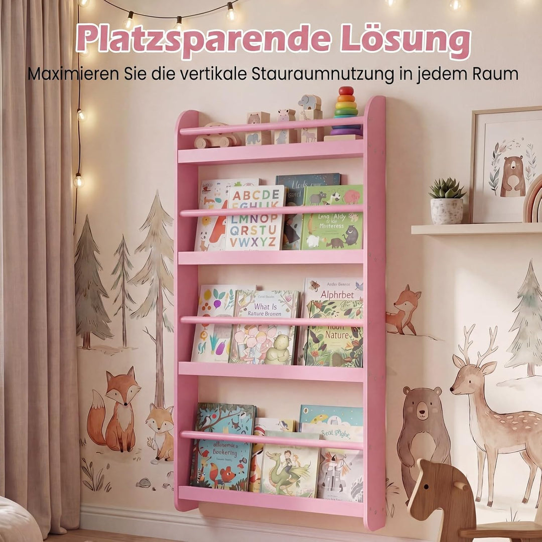 RELAX4LIFE Bücherregal Kinder, Kinderregal Wand mit 4 Fächern, platzsparendes Wandregal, Montessori