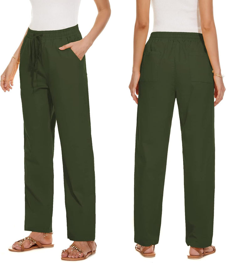 HVEPUO Hosen Damen Sommerhose Damen Leicht High Waist Hose Baumwollhose Freizeithose XS B-armeegrün,