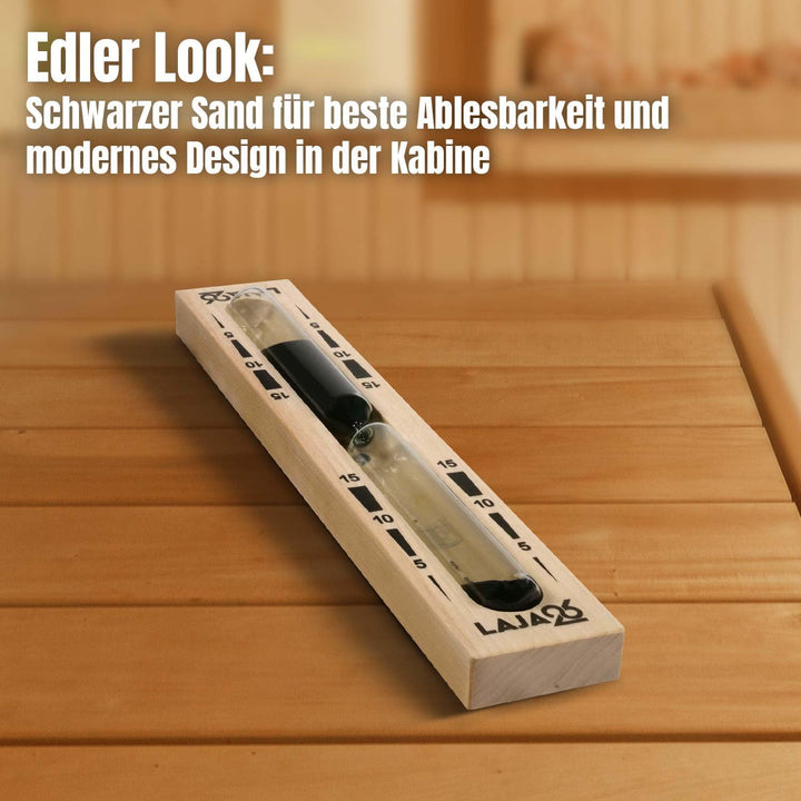 LaJa26 Sauna Sanduhr "Small" schwarzer Sand - FSC Espenholz - Drehgestell aus Holz zur Montage an de