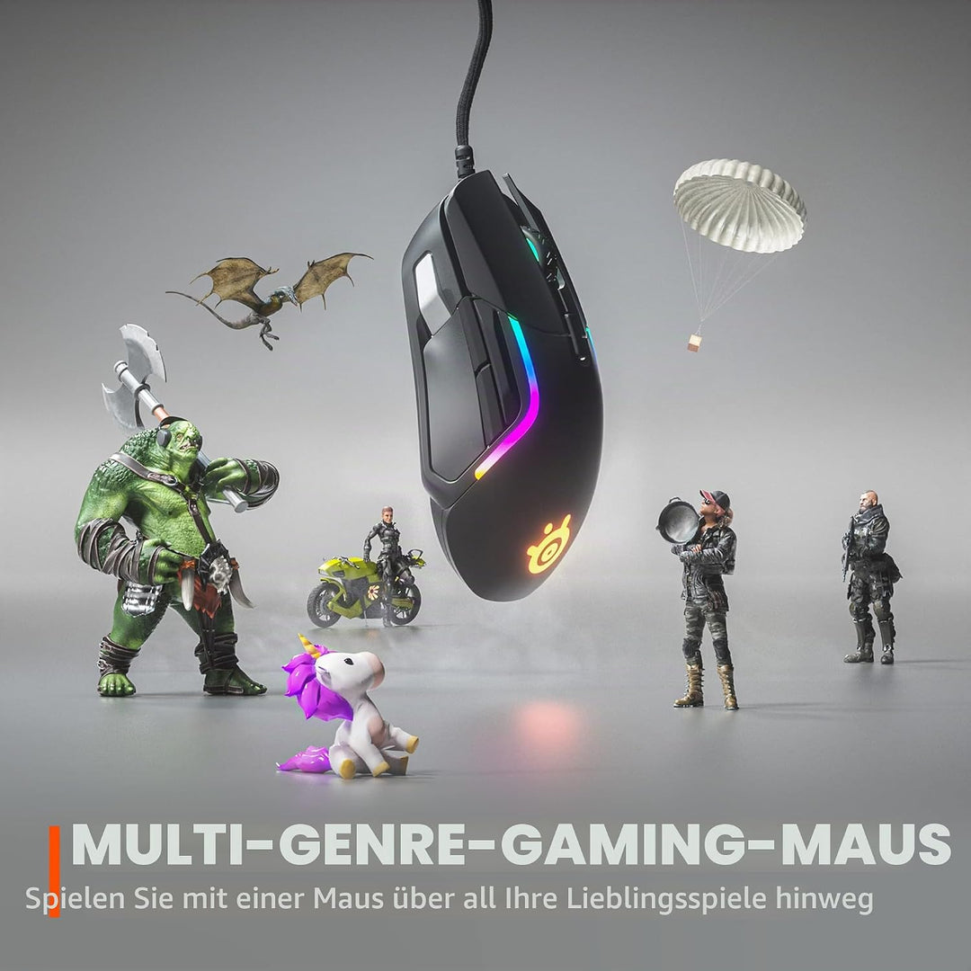 SteelSeries Rival 5 Kabelgebunden Gaming-Maus Optisch Ergonomisch, Beleuchtet Schwarz, Grau 62551 Wi
