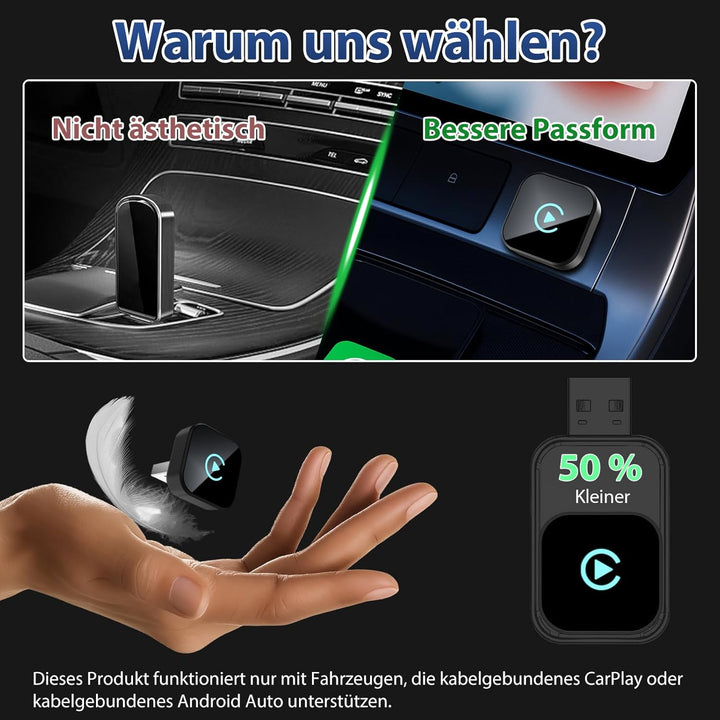 Mini USB Wireless CarPlay Adapter, Auto Multimedia Dongle, kabelloser Android Auto 2 in 1 Adapter, K