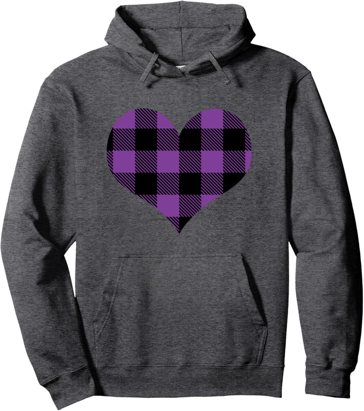 Violettes Büffelkariertes Herz Valentinsgeschenk Pullover Hoodie