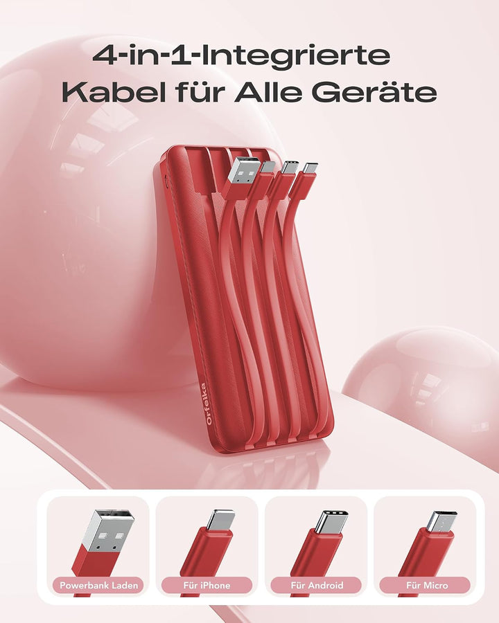 Orfeika Power Bank 20000mAh, PD 20W Powerbank mit Schnellladefunktion Rot, Rot