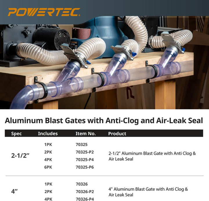 POWERTEC 70326-P2 Blast Gate 10,2 cm, mit Verstopfungs- und Luftleckdichtung für Staubsammlung, 2 St