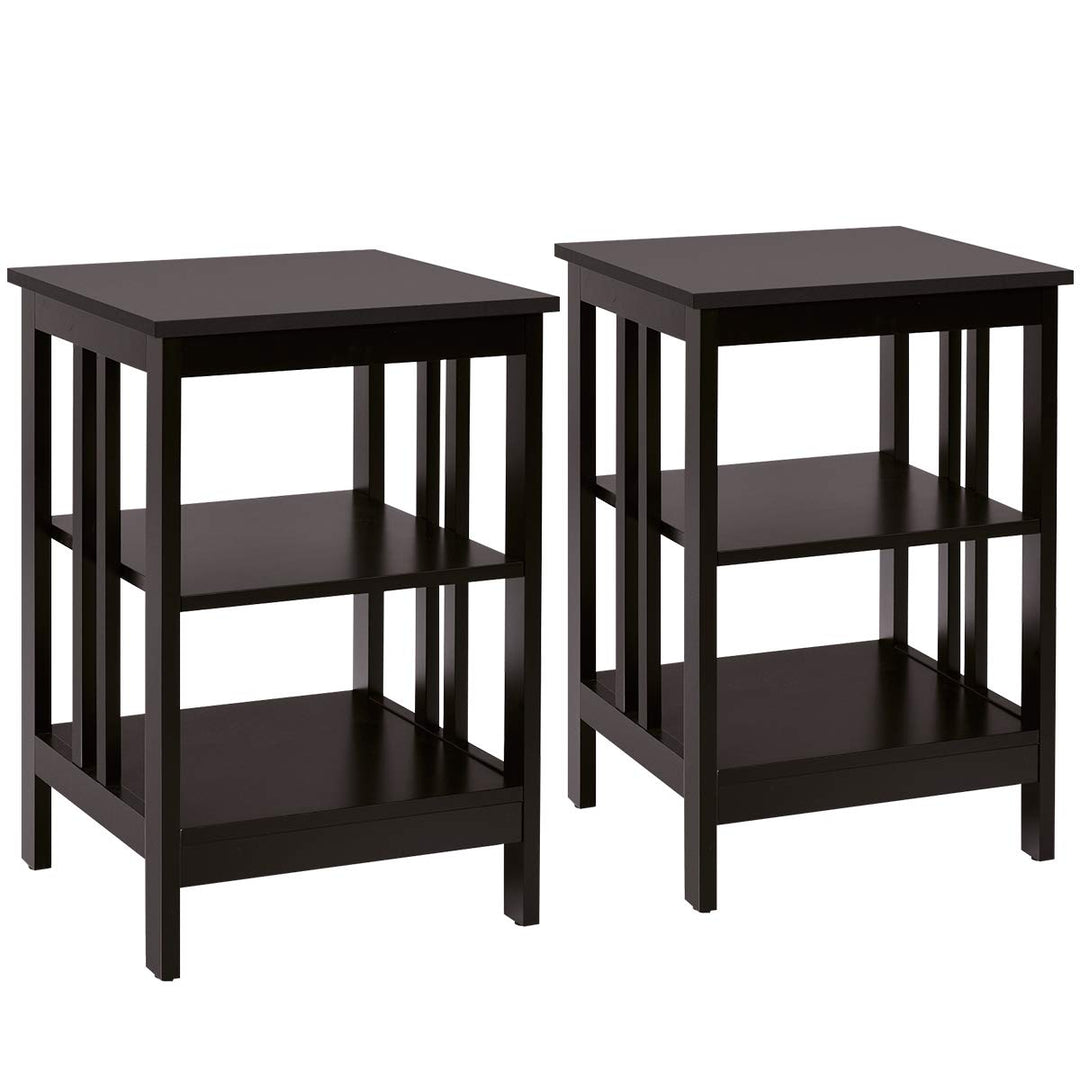 GIANTEX 2er Set Nachttisch, Beistelltisch 3 Ebenen, Sofatisch Couchtisch Holz, Kleiner Kaffeetisch T
