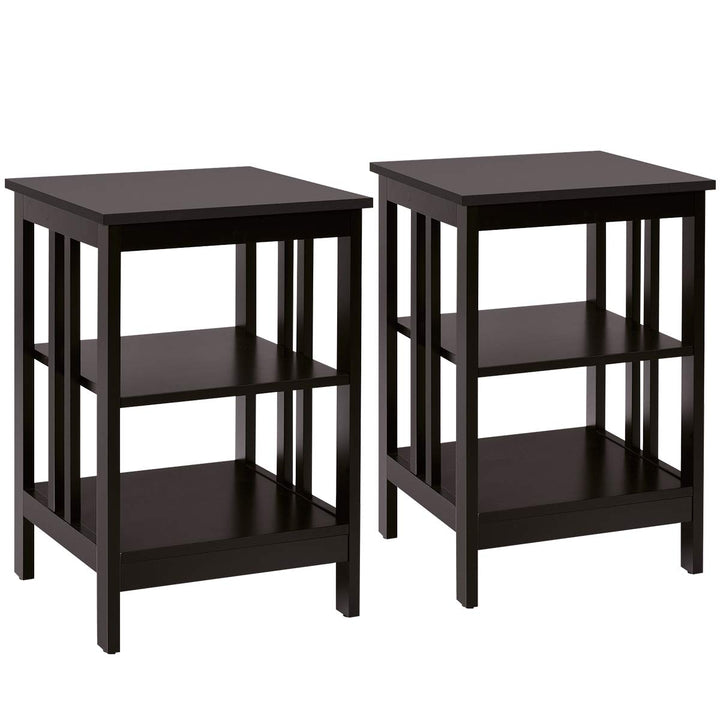 GIANTEX 2er Set Nachttisch, Beistelltisch 3 Ebenen, Sofatisch Couchtisch Holz, Kleiner Kaffeetisch T