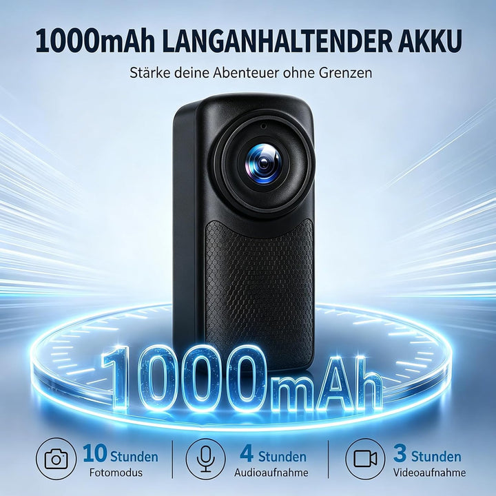 Tragbare magnetische Daumen-Action-Kamera, 1080P HD Body Cam mit 110-Grad-Weitwinkelobjektiv und 100