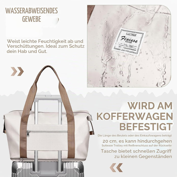 SEAFEW Reisetasche Damen Sporttasche 40x30x20 Ryanair Handgepäck Tasche (Beigebraun) 40x30x20cm(24L)