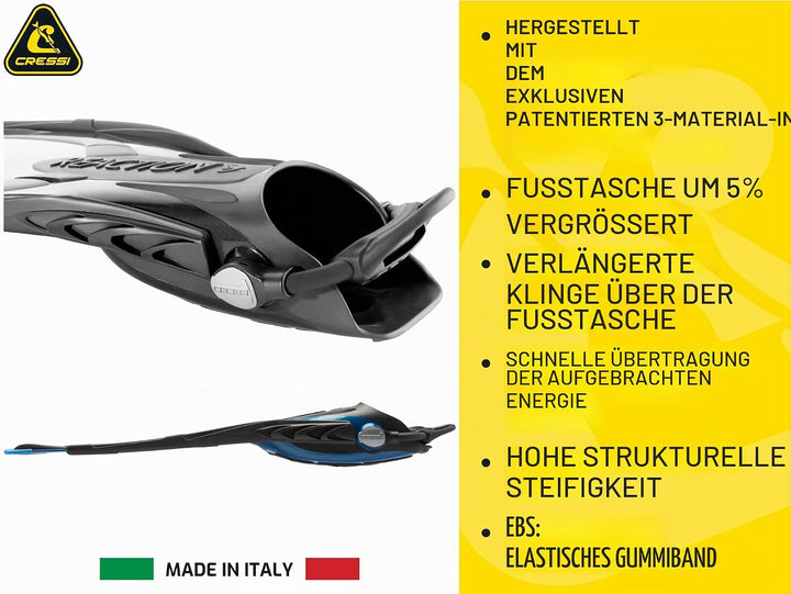 Cressi Reaction EBS Fins - Hochleistungstauchflossen mit EBS Strap M/L (42/45) Schwarz/Silber, M/L (