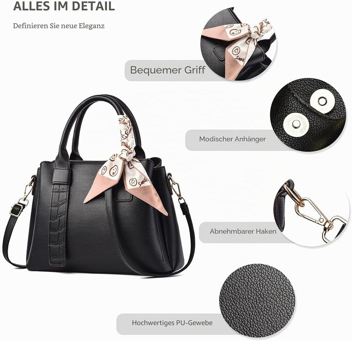 NICOLE &amp; DORIS Damen Handtasche Modern Schultertaschen PU Leder Henkeltasche Elegante Frauen Umhänge