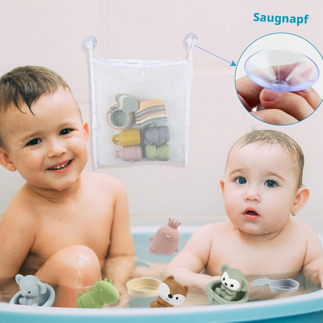 16 Stück Badewannenspielzeug, Baby Badespielzeug Silikon Wasserspielzeug Kinder mit Spritztiere Fing