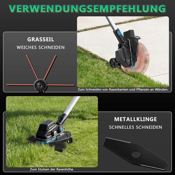 7-IN-1 Akku Rasentrimmer Kompatibel mit Makita Akkus 18V, 1200W Bürstenloser Freischneider Akku mit