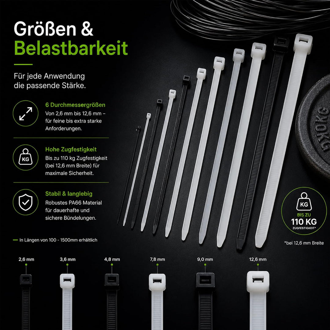 BeBo Kabelbinder Braun 9.0 x 780 mm I 100 Stück stabil &amp; vielseitig für den Innen &amp; Aussenbereich I