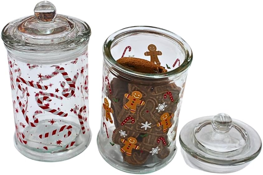 Dekohelden24 Aromadose, Frischhaltedose, Glasbehälter mit Weihnachtsmotiv, Keksdose mit Lebkuchen &amp;
