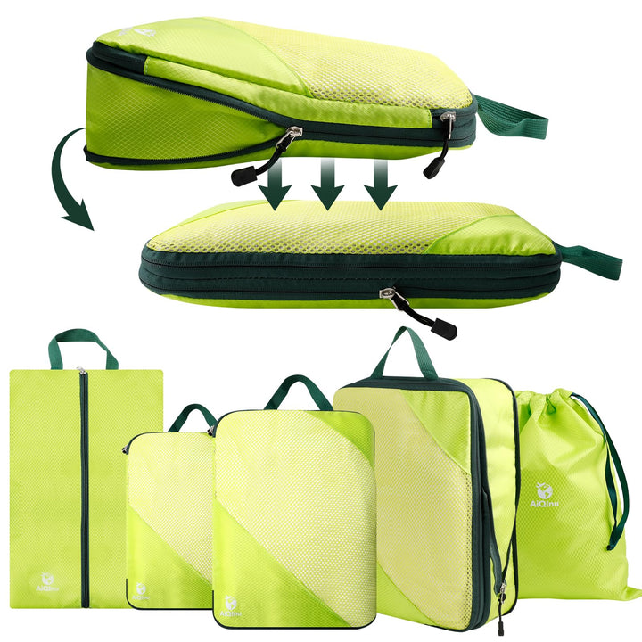 AiQInu Packing Cubes Compression, 5 Stück Packtaschen Kompression Koffer Organizer Set mit Wäschebeu
