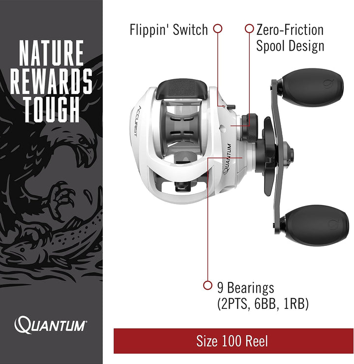 Zebco Quantum Accurist Baitcast Fishing Reel, Size 100 Reel, Oversized Non-Slip Handle Knobs and Con