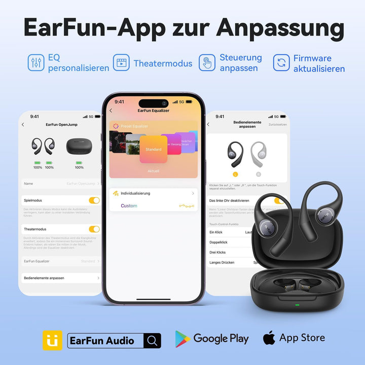 EarFun OpenJump Bluetooth Open-Ear Kopfhörer, Hi-Res Audio, LDAC, Theatermodus, anpassbare Ohrbügel,