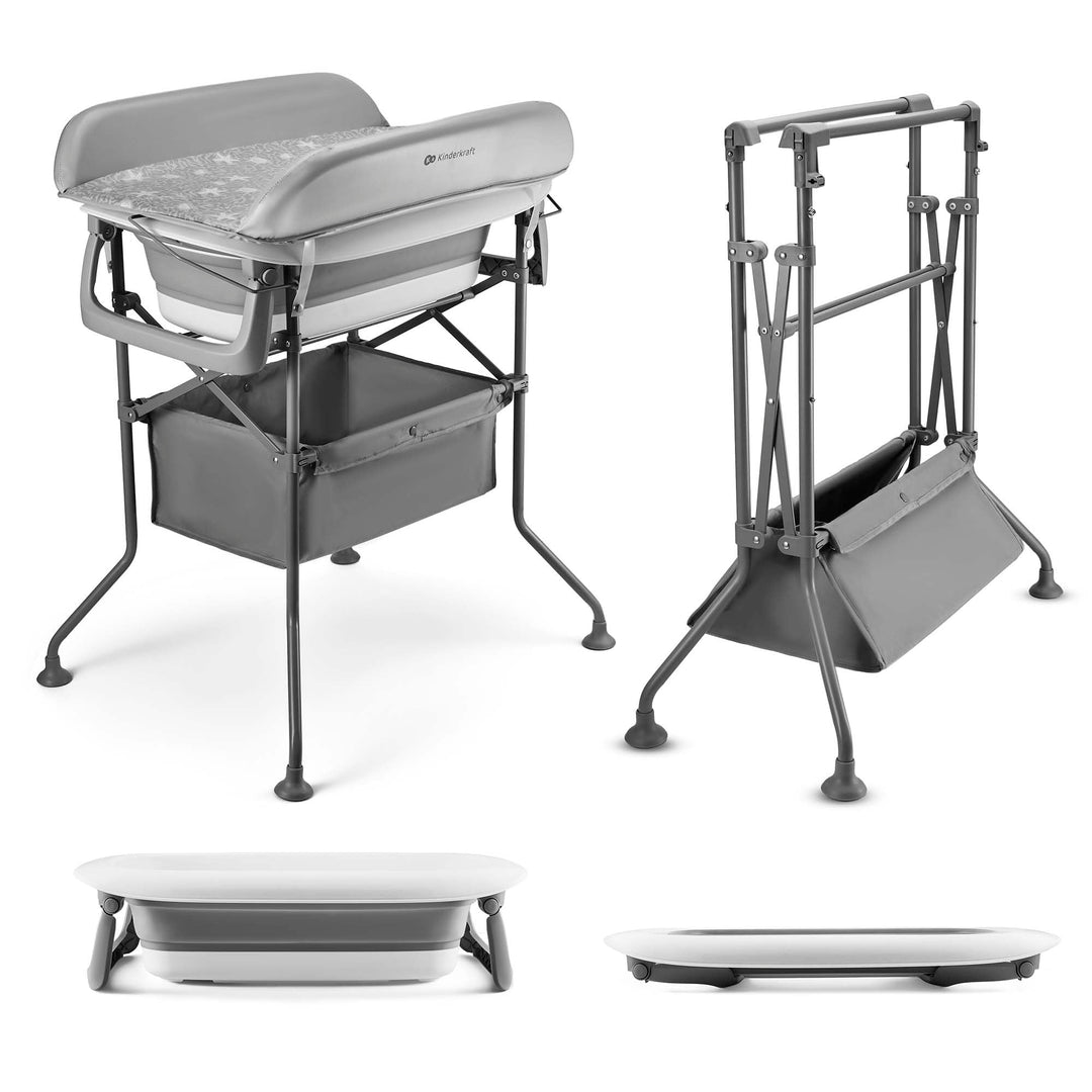 Kinderkraft BUBBLY Babywanne Badewanne mit Gestell, Faltbare Babybadewanne, Wickeltisch Regal im Set