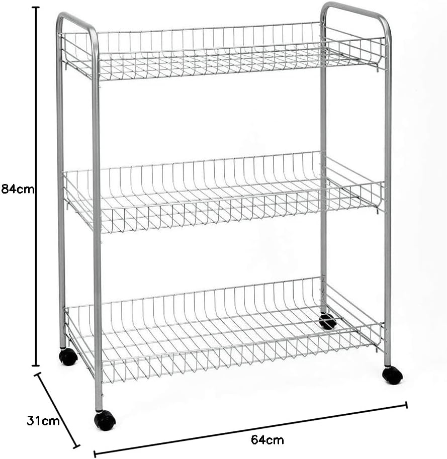 Metaltex 343003 Allzweckwagen Grande mit 3 Etagen plastifiziert Silber, Silber